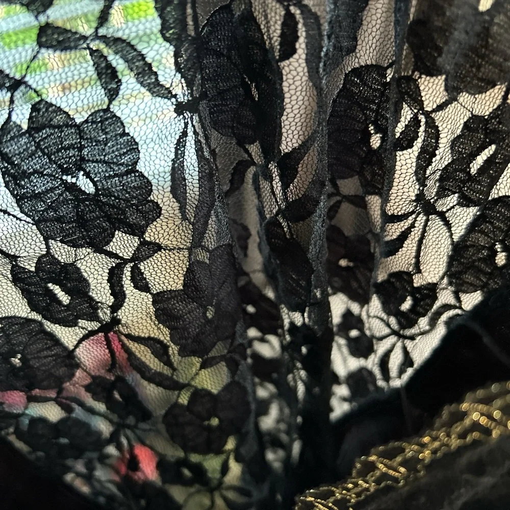 Sexy Y2K sheer floral lace bow ribbon babydoll mini dress lingerie small